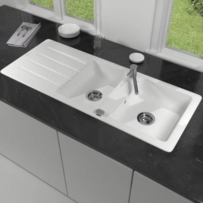 Evier 1 bac et demi Architectura VILLEROY ET BOCH  80 116 x 51 cm Blanc sans vidage