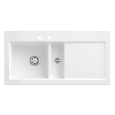 Evier 1 bac et demi avec egouttoir a droite VILLEROY ET BOCH Subway Pure 60 100 x 51 cm Blanc sans vidage