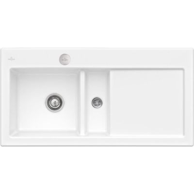 Evier 1 bac et demi avec egouttoir a droite VILLEROY ET BOCH Subway Pure 60 100 x 51 cm Blanc vidage automatique inclus