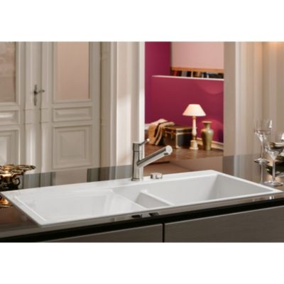 Evier 1 bac et demi avec egouttoir a droite VILLEROY ET BOCH Subway Pure 60 100 x 51 cm Blanc vidage automatique inclus