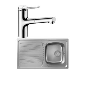 Evier 1 bac HANSGROHE S21 inox + robinet de cuisine avec douchette HANSGROHE Zesis M33 150 2 jets chromé