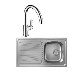 Evier 1 bac HANSGROHE S21 inox + robinet de cuisine HANSGROHE Vernis Blend M35 210 chromé