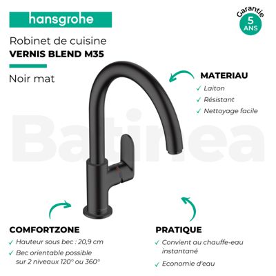 Evier 1 bac HANSGROHE S21 inox + robinet de cuisine HANSGROHE Vernis Blend M35 210 noir mat