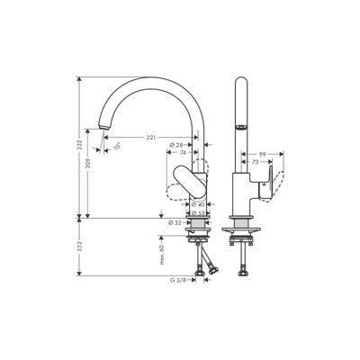 Evier 1 bac HANSGROHE S21 inox + robinet de cuisine HANSGROHE Vernis Blend M35 210 noir mat