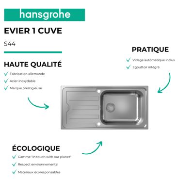 Evier 1 bac HANSGROHE S44 inox + robinet de cuisine HANSGROHE Focus M41 160 chromé