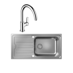 Evier 1 bac HANSGROHE S44 inox + robinet de cuisine HANSGROHE Vernis Blend M35 210 chromé