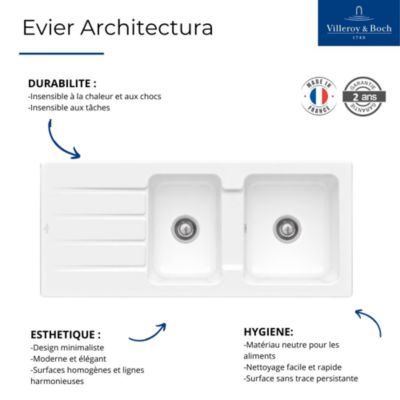 Evier 116 x 51 cm VILLEROY ET BOCH Architectura 80 Fossile