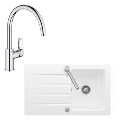 Evier 86 x 51 cm VILLEROY ET BOCH Architectura 50 Blanc + Robinet cuisine GROHE Bauloop