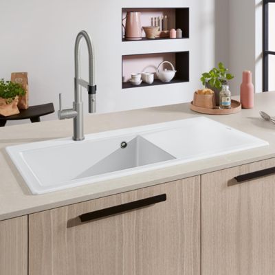 Evier a encastrer 1 bac VILLEROY ET BOCH Subway Style 60 egouttoir à droite vidage automatique Stone White CeramicPlus