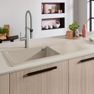 Evier a encastrer 1 bac VILLEROY ET BOCH Subway Style 60 egouttoir à droite vidage manuel Beige CeramicPlus