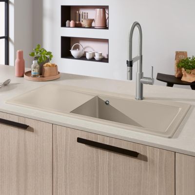 Evier a encastrer 1 bac VILLEROY ET BOCH Subway Style 60 egouttoir à gauche vidage automatique Beige CeramicPlus