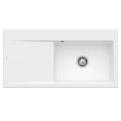 Evier a encastrer 1 bac VILLEROY ET BOCH Subway Style 60 egouttoir à gauche vidage automatique Stone White CeramicPlus
