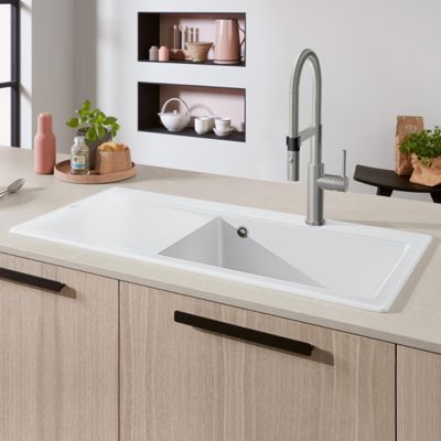 Evier a encastrer 1 bac VILLEROY ET BOCH Subway Style 60 egouttoir à gauche vidage automatique Stone White CeramicPlus