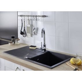 Évier de cuisine Noir mat inox 304 avec robinet cascade - Kitchen