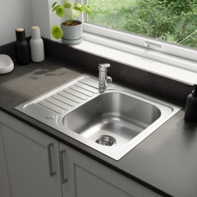 Évier à encastrer compact en inox 1 cuve avec égouttoir XS l.60 x P.50 cm, Jabiri