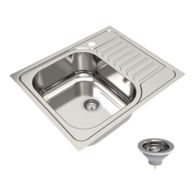 Évier à encastrer compact en inox 1 cuve avec égouttoir XS l.60 x P.50 cm, Jabiri