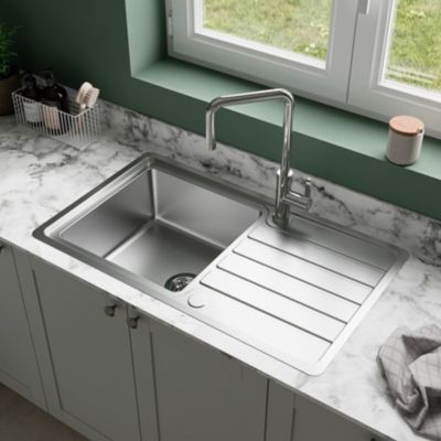 Évier à encastrer en acier inoxydable 1 bac avec égouttoir L.86,5 x P.50,5 cm, GoodHome Quassia