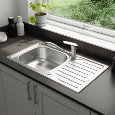Évier à encastrer en acier inoxydable compact 1 cuve avec égouttoir, L.76 x P.43,5 cm, Jabiri