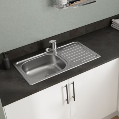 Évier à encastrer en acier inoxydable compact 1 cuve avec égouttoir, L.76 x P.43,5 cm, Jabiri