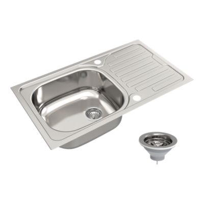 Évier à encastrer en acier inoxydable compact 1 cuve avec égouttoir, L.76 x P.43,5 cm, Jabiri