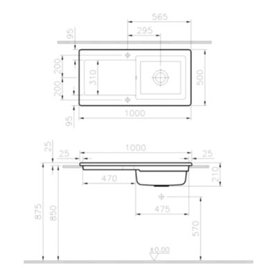 Évier à encastrer en céramique blanc 1 bac avec égouttoir, L.100 x P.50 cm, GoodHome Steinfield