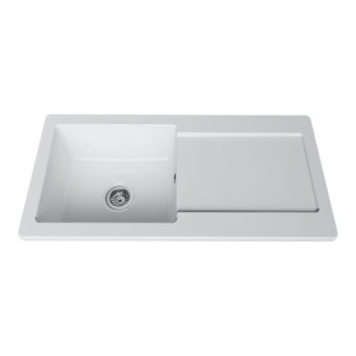 Évier à encastrer en céramique blanc 1 bac avec égouttoir, L.100 x P.50 cm, GoodHome Steinfield