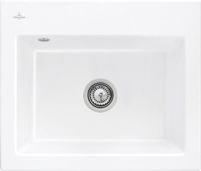 Évier à encastrer en céramique blanc brillant 1 bac, L.60 x P.51 cm, Villeroy & Boch Subway