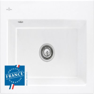 Évier à encastrer en céramique blanc brillant 1 bac, L.60 x P.51 cm, Villeroy & Boch Subway