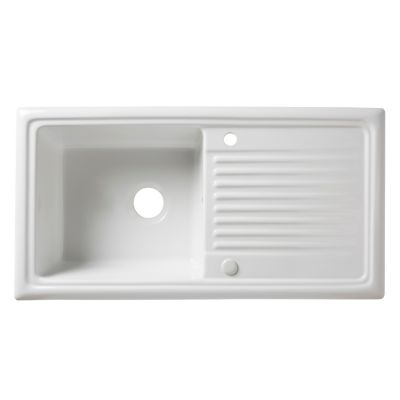 Évier à encastrer en céramique blanche 1 bac avec égouttoir, L.101 x P.53 cm, Cooke & Lewis Burbank