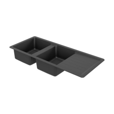 Évier à encastrer en composite de quartz 2 bacs avec égouttoir L.116 x P.50 cm, GoodHome Alland