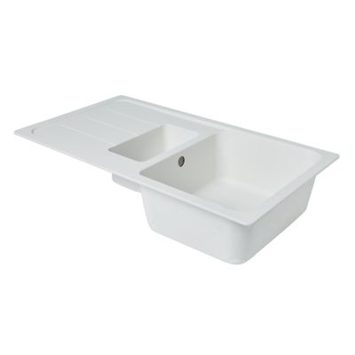 Évier à encastrer en composite de quartz blanc 1,5 bac avec égouttoir, L.90 x P.50 cm, Cooke & Lewis Arber