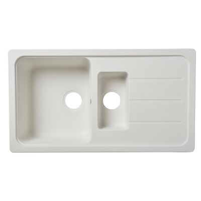 Évier à encastrer en composite de quartz blanc 1,5 bac avec égouttoir, L.90 x P.50 cm, Cooke & Lewis Arber