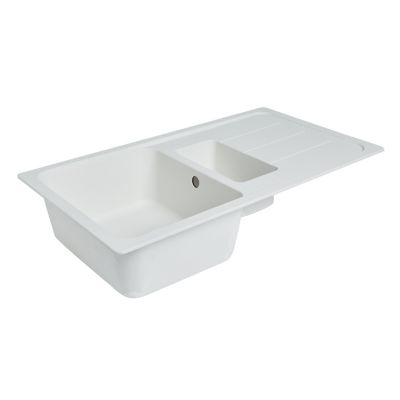 Évier à encastrer en composite de quartz blanc 1,5 bac avec égouttoir, L.90 x P.50 cm, Cooke & Lewis Arber