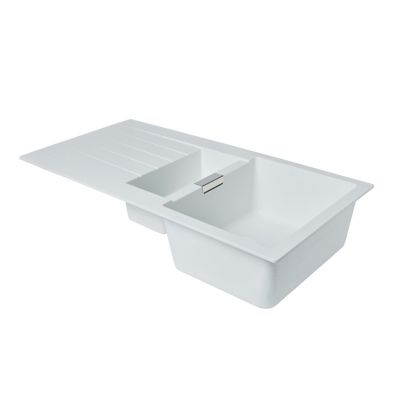 Évier à encastrer en composite de quartz blanc 1,5 bac, L.100 x P.50 cm, GoodHome Torla