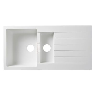 Évier à encastrer en composite de quartz blanc 1,5 bac, L.100 x P.50 cm, GoodHome Torla