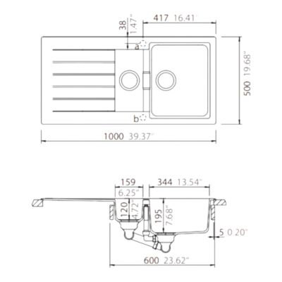 Évier à encastrer en composite de quartz blanc 1,5 bac, L.100 x P.50 cm, GoodHome Torla