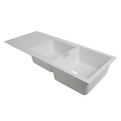 Évier à encastrer en composite de quartz blanc 2 bacs avec égouttoir, L.116 x P.51 cm, Cooke & Lewis Galvani