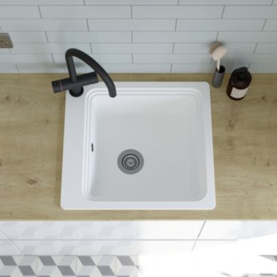 Évier à encastrer en composite de quartz blanc mat 1 cuve avec accessoires, L.56,4 x P.51,6 cm, GoodHome Romesco