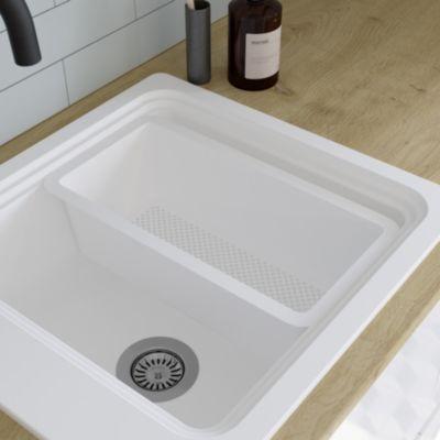 Évier à encastrer en composite de quartz blanc mat 1 cuve avec accessoires, L.56,4 x P.51,6 cm, GoodHome Romesco