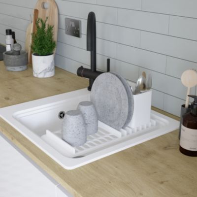 Évier à encastrer en composite de quartz blanc mat 1 cuve avec accessoires, L.56,4 x P.51,6 cm, GoodHome Romesco