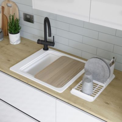 Évier à encastrer en composite de quartz blanc mat 1 cuve avec accessoires, L.56,4 x P.51,6 cm, GoodHome Romesco