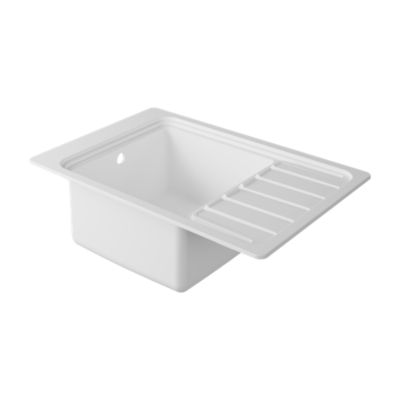 Évier à encastrer en composite de quartz blanc mat 1 cuve avec égouttoir et accessoires, L.77,3 x P.51,6 cm, GoodHome Romesco