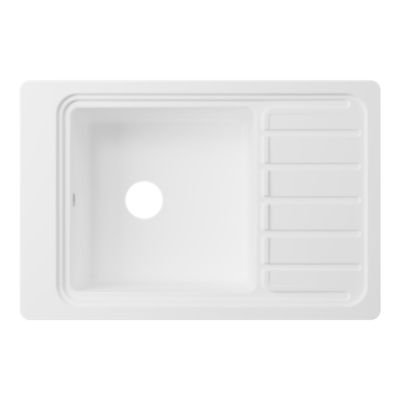 Évier à encastrer en composite de quartz blanc mat 1 cuve avec égouttoir et accessoires, L.77,3 x P.51,6 cm, GoodHome Romesco