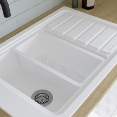 Évier à encastrer en composite de quartz blanc mat 1 cuve avec égouttoir et accessoires, L.77,3 x P.51,6 cm, GoodHome Romesco