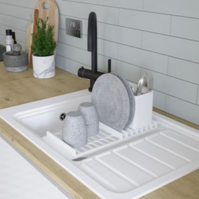 Évier à encastrer en composite de quartz blanc mat 1 cuve avec égouttoir et accessoires, L.77,3 x P.51,6 cm, GoodHome Romesco