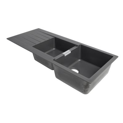 Évier à encastrer en composite de quartz gris 2 bacs avec égouttoir, L.116 x P.50 cm, Cooke & Lewis Galvani