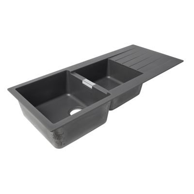 Évier à encastrer en composite de quartz gris 2 bacs avec égouttoir, L.116 x P.50 cm, Cooke & Lewis Galvani
