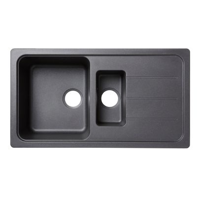 Évier à encastrer en composite de quartz noir 1,5 bac avec égouttoir, L.90 x P.50 cm, Cooke & Lewis Arber