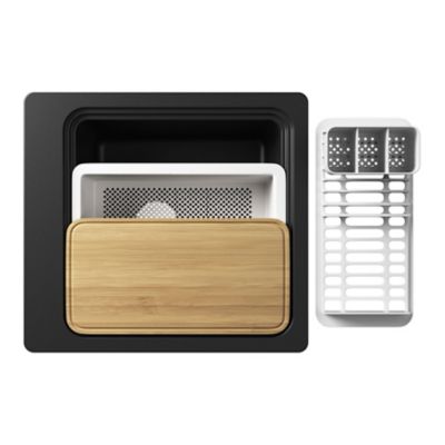 Évier à encastrer en composite de quartz noir 1 bac avec égouttoir amovible, L.56,4 x P.51,6 cm, GoodHome Romesco