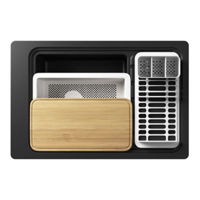 Évier à encastrer en composite de quartz noir 1 bac avec égouttoir, L.77,3 x P.51,6 cm, GoodHome Romesco